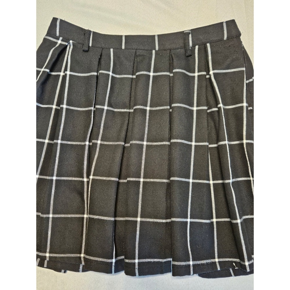 Hot Topic Pleated Mini Skirt Women SM Black White Windowpane Plaid Goth Grunge